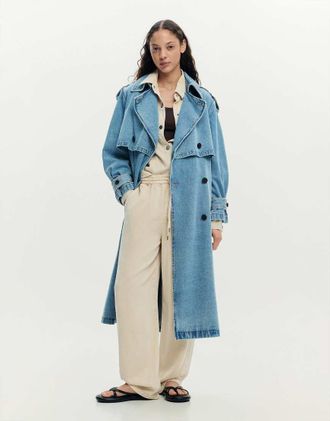 Desigual Trench in denim blu con cintura
