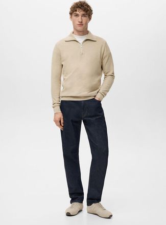 Mango Pullover microtexture collo zip beige - Uomo - XXL - MANGO MAN