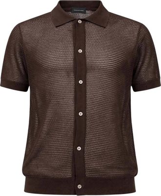 Tagliatore Polo Shirt met Kraag en Knopen - Heren - Korte mouwen Overhemden - Bruin - L - Katoen - Overhemden