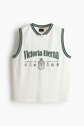 H&M Relaxed Fit Printed Mesh Vest Top in White/victoria Eterna at Nordstrom, Size Xx-Large