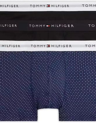 Tommy Hilfiger Mens 3-Pack Signature Cotton Mini Geo Boxer Trunks, Black/blue - Navy - Size: 37/36/32