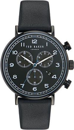 Ted Baker Barnetb Chronograph Leather Strap Watch, 41mm in Black at Nordstrom Rack