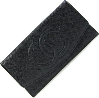 Chanel Black Grained Calfskin Long Wallet (Bi-Fold) (Pre-Owned)