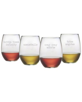 SUSQUEHANNA GLASS Girl Talk Set of Four 21oz Stemless Wine Glasses