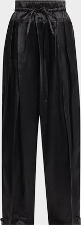 Jil Sander Pleated Satin Wide-Leg Drawstring Trousers