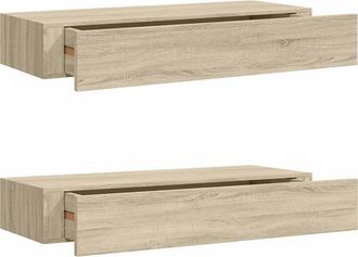 vidaXL Vidaxl - Estantes De Pared Con Caj&oacute;n 2 Uds Mdf Roble 60x23,5x10 Cm