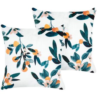 Beliani Conjunto De 2 Cojines De Terciopelo Verde Blanco Amarillo 45 X 45 Cm Knautia