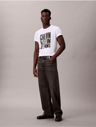 Calvin Klein Jeans Calvin Klein Mens Stacked Logo Graphic Relaxed T-Shirt - White - 2XL