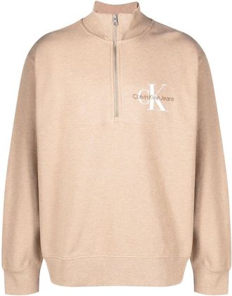 Calvin Klein Jeans monologo waffle high-neck sweatshirt - men - Cotton - S - Neutrals