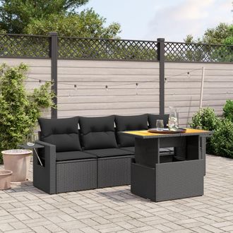 vidaXL Vidaxl - Set De Muebles De Jard&iacute;n 5 Pzas Y Cojines Rat&aacute;n Sint&eacute;tico Negro