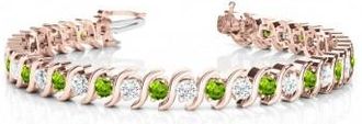Allurez Peridot & Diamond Tennis S Link Bracelet 14k Rose Gold (4.00ct)
