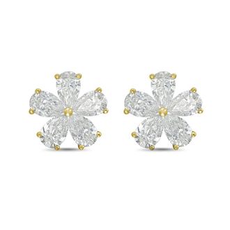 Diana M. Jewels 14kt Yellow gold 3.00cts lab grown Pear shaped diamond flower cluster stud earrings