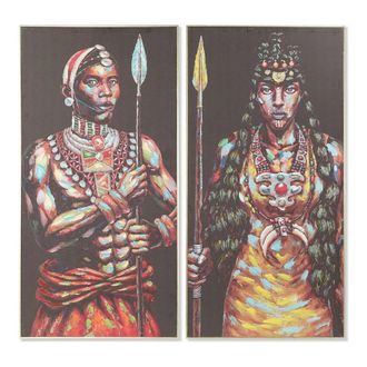 DKD Home Decor Marco Decoraci&oacute;n Murale - Dkd Home Decor - Lienzo Africano - 2 Pcs - 60 X 5 X 120 Cm - Negro