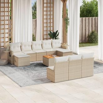 vidaXL Set De Sof&aacute;s De Jard&iacute;n 11pzas Con Cojines Rat&aacute;n Sint&eacute;tico Beige Vidaxl