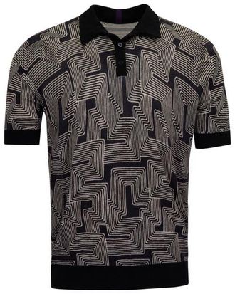 Lords of Harlech Inter Twine Mens Merino Silk Cashmere Polo in Inter Twine Black at Nordstrom, Size Xx-Large