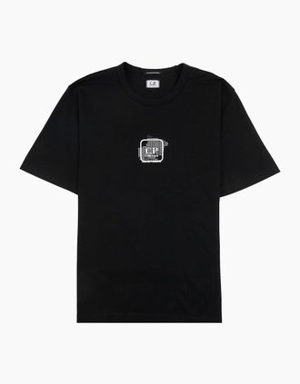 C.P. Company Mens Cp Company Metropolis Series Mercerized Blurred Logo Graphics T-shirt Black 999 - Size: 34
