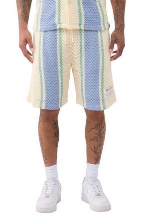 True Religion Stripe Knit Shorts in Winter White/Blue at Nordstrom, Size Xx-Large