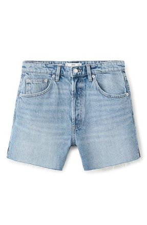 Mango Frayed Side Slit Denim Shorts in Medium Blue at Nordstrom, Size 0