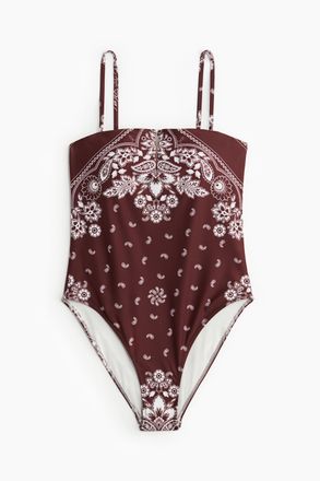 H&M Badeanzug mit wattierten Cups und High Leg - Dunkelbraun/Paisleymuster