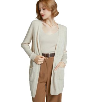 Generic Women Jackets Cashmere Knitting Cardigans V-Neck Long Sweaters Female Casual Knit Coat Beige L