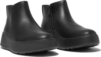 FitFlop FitFlop F-Mode Womens Black Leather Round Toe Platform Ankle Boots RHS8274