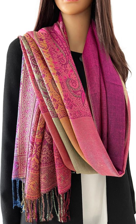 Women Pashmina Scarf Shawl Wrap - Large Long Paisley Floral Rainbow Ladies Scarves, Wearable Blanket Scarf, Womens Winter Scarfs, Indian Shawl Wedding