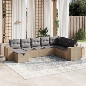 vidaXL Juego De Sof&aacute;s Jard&iacute;n Con Cojines Beige Mezcla 8 Pzas Rat&aacute;n Pe Vidaxl