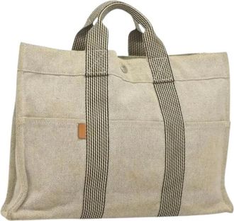 Herm&egrave;s Pre-owned Tote Bags, female, Beige, Size: ONE SIZE Pre-owned Vintage Canvas Tote Bag