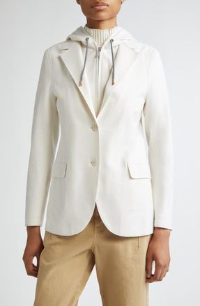 Eleventy Wool Blend Flannel Blazer with Removable Hooded Bib in 01Nn Ivory at Nordstrom, Size 00 Us