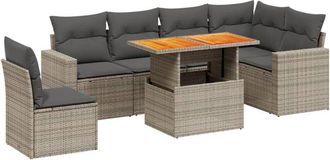 vidaXL Vidaxl - Set De Sof&aacute;s De Jard&iacute;n 7 Piezas Con Cojines Rat&aacute;n Pe Gris