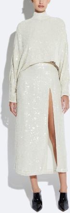 Sally Lapointe Sequin High Waist Slit Skirt in Cream at Nordstrom, Size 12