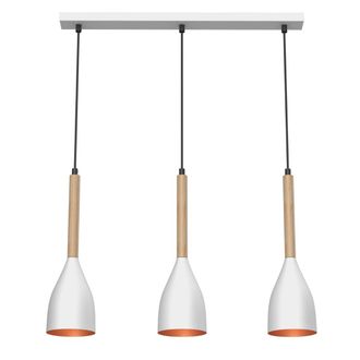 Licht-Erlebnisse Lampada Sospensione Bianca 3 Luci Oro Legno Muza Luminex