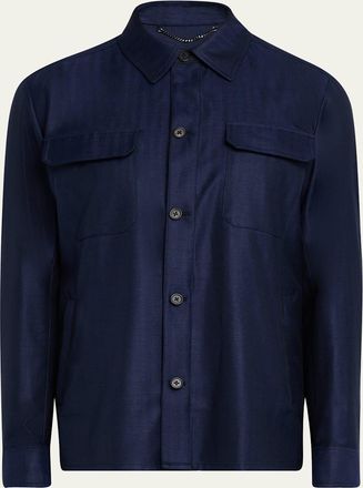 Cesare Attolini Mens Wool and Silk Herringbone Shirt Jacket