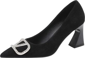 Generic Womens Dress Pumps Chunky Block Heel Crystal Buckle Pointed Toe Everyday Office Pumps Classic Commute Heels for Work Meetings & Social Gatherings,Blac
