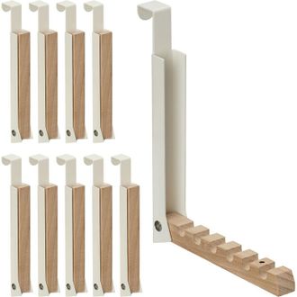 Relaxdays Relaxdays - Folding Hook, 10x Set, Hang Up on Doors, Holds up to 6 Coat Hangers, Metal & Wood, 2 cm Door Thickness, Cream