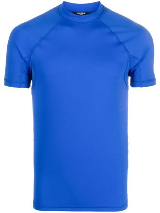 Balmain T-shirt a collo alto con stampa - Blu