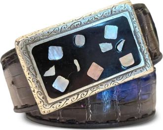 Castangia engraved buckle belt - women - Alligator Leather/Silver - 95 - Black
