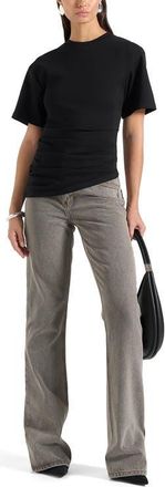 Mani&egrave;re De Voir Pauline Ruched Asymmetric Cotton T-Shirt in Black at Nordstrom, Size 4