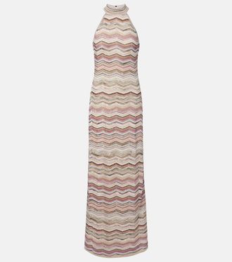 Missoni Vestido largo de lam&eacute; con lentejuelas y zigzag