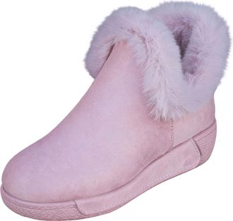 Generic Slip On Boots for Womens, Winter Warm with Plush Fur Lined Thickened Shoes, Slip On Lined Flat Heel Round Toe Ankle Booties, Warm Fleece Soft Suede Ca