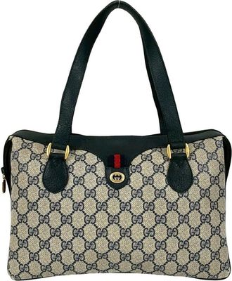 Gucci Navy Red Color Leather Pvc Handbag Tote Bag (Pre-Owned)