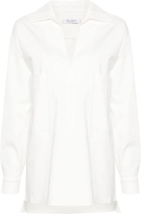 Max Mara gabardine-weave V-neck shirt - women - Cotton - 50 - White