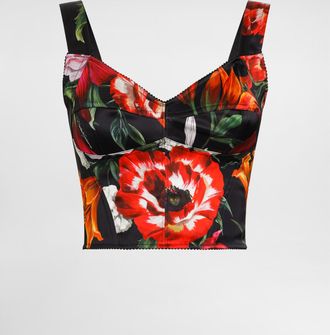 Dolce & Gabbana Flower-print Satin Corset - Woman Shirts And Tops Print 36