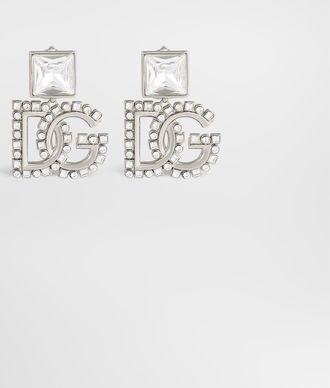 Dolce & Gabbana Rhinestone Earrings With Dg Logo - Woman Bijoux Silver Metal Onesize
