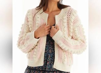 Allison New York Crochet Bomber Jacket In Blush/ivory