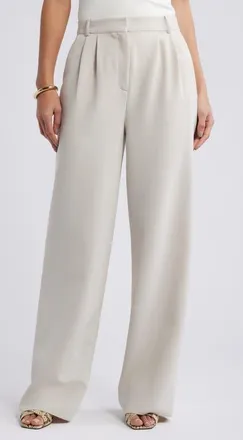 Open Edit Icon Twill High Waist Wide Leg Trousers in Beige Pumice at Nordstrom, Size 10
