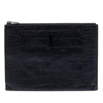 Saint Laurent Pre-owned Saint Laurent Croc Embossed Leather Monogram Document Holder Ladies KZYDN1L985OAXGJ1