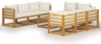 vidaXL Muebles De Jard&iacute;n 9 Pzas Cojines Crema Madera Maciza De Acacia Vidaxl