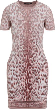 Roberto Cavalli Kleedjes, Dames, Roze, M, Katoen, Jaguar Print Midi Jurk