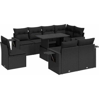 vidaXL Set De Sof&aacute;s De Jard&iacute;n Con Cojines 9 Pzas Rat&aacute;n Sint&eacute;tico Negro
